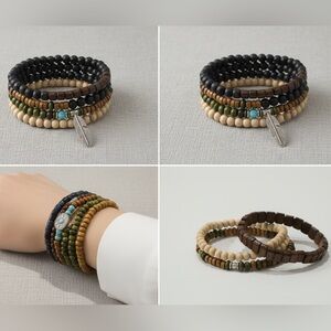 Multicolor Beaded Bracelet Set with Feather Charm